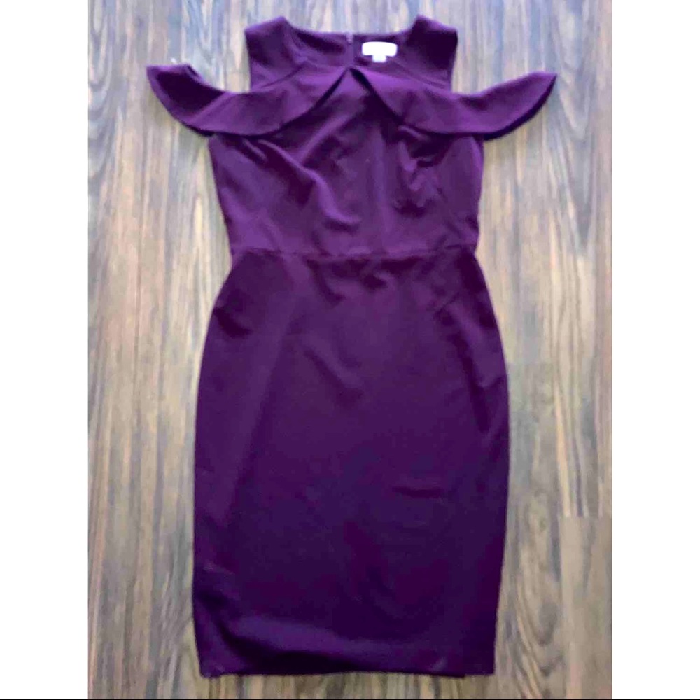 Calvin Klein plum dress with cold shoulder sleeve